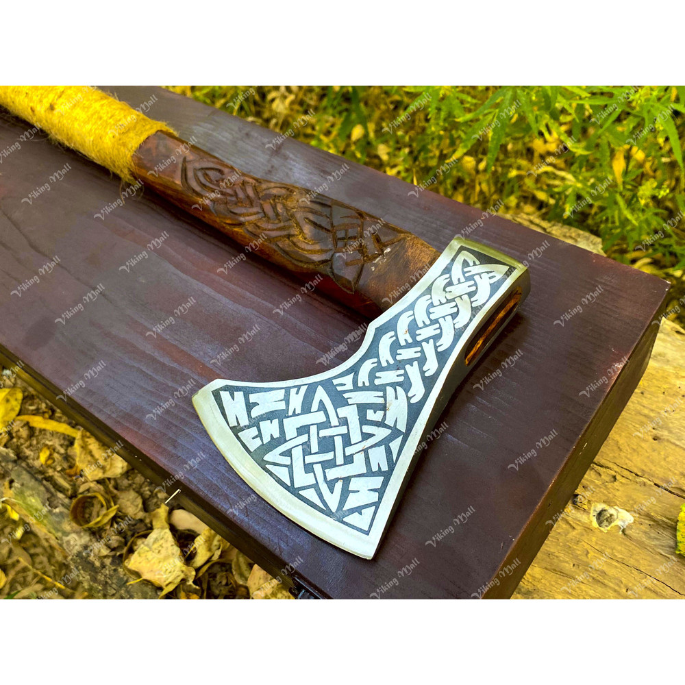 Custom Engraved Viking Axe In Wooden Box  Handcrafted Axe Collectible Axe Gift For Birthdays  Anniv 5