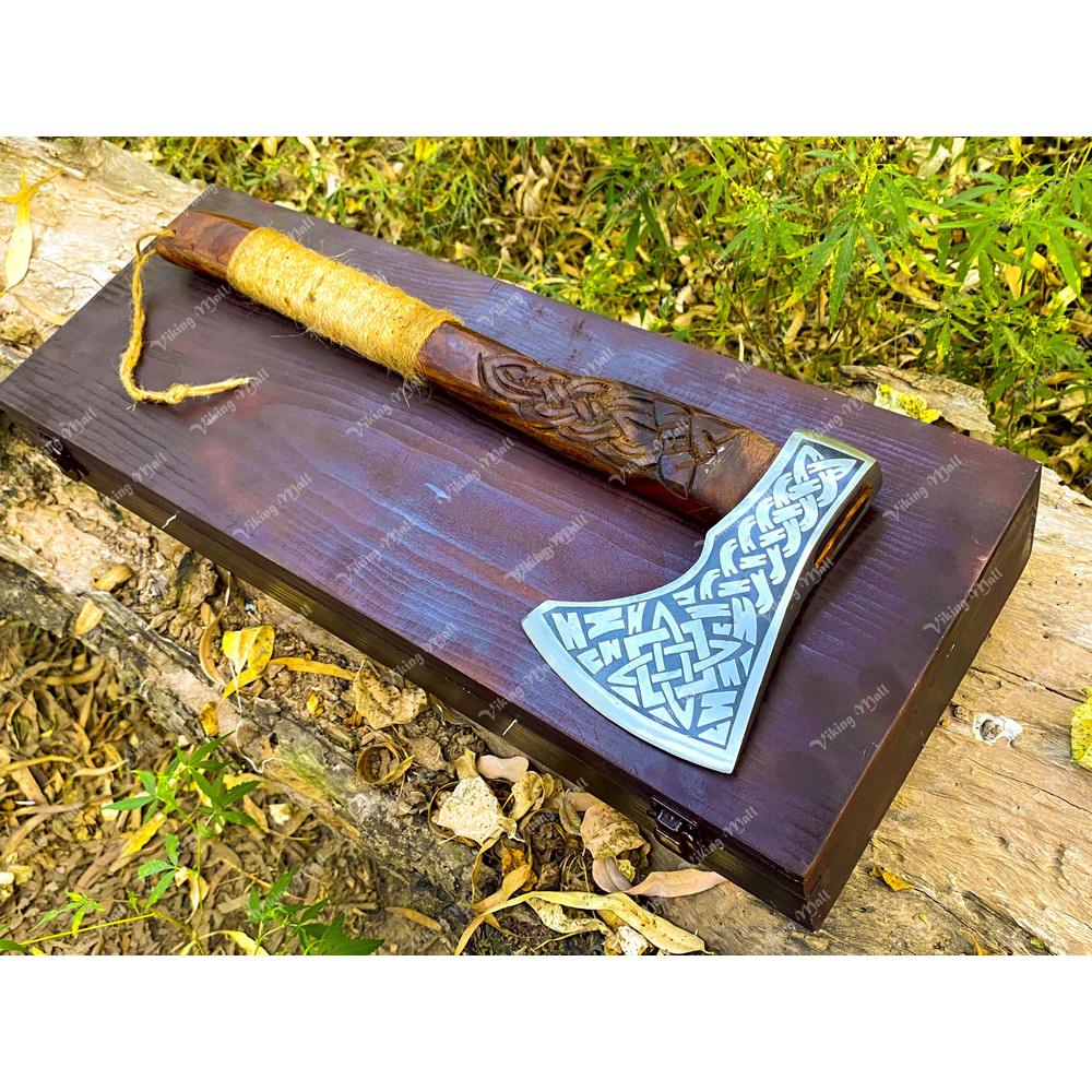 Custom Engraved Viking Axe In Wooden Box  Handcrafted Axe Collectible Axe Gift For Birthdays  Anniv 6