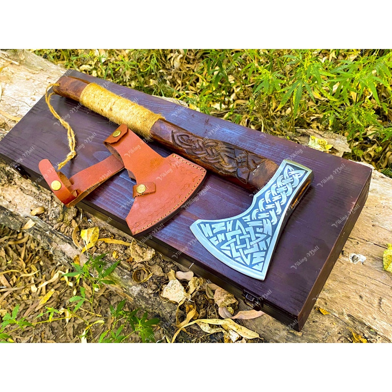 Custom Engraved Viking Axe In Wooden Box  Handcrafted Axe Collectible Axe Gift For Birthdays  Anniv 7