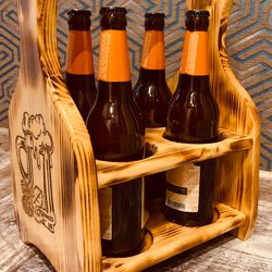 A handmade wooden crate (box) for beer.