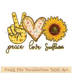 Sunflower Sublimation, Peace love sunflower png, Digital file, Instantdownload