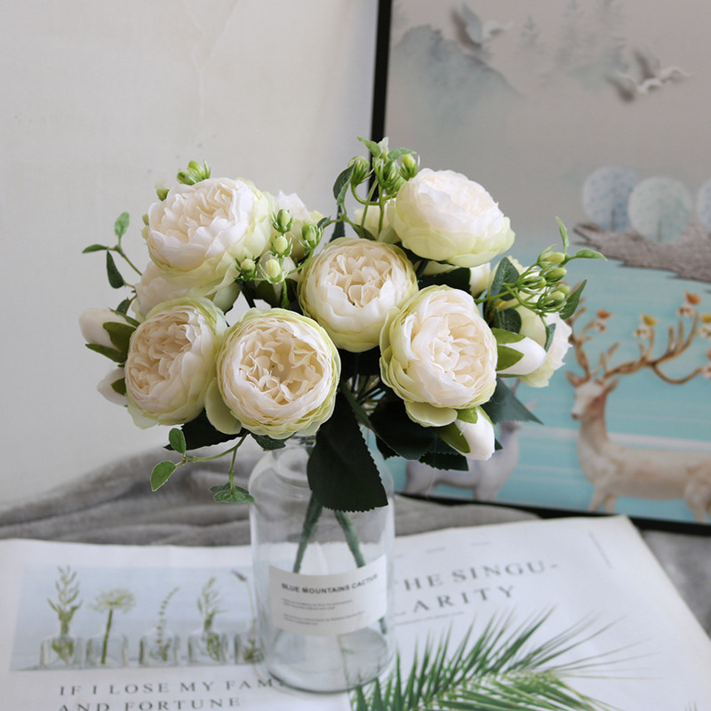 Artificial Roses Silk Peony Bouquet Home Decoration Accessories Wedding Party Flowers Scrapbook Cra 3