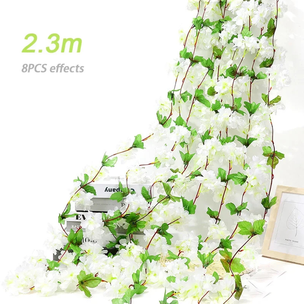 Artificial Flowers, Sakura Garland, Cherry Blossom Vine, Wedding Arch Decoration, Silk Fake Plants, Garden Backdrop