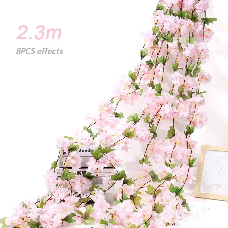 Artificial Flowers, Sakura Garland, Cherry Blossom Vine, Wedding Arch Decoration, Silk Fake Plants, Garden Backdrop