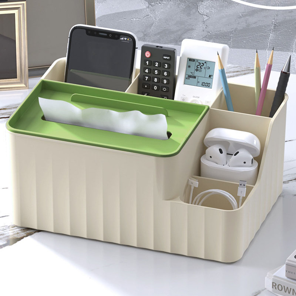 Multi functional Tissue Box with Remote Holder, Desk Organiser for Living Room, Kitchen, Office Plastic Storage