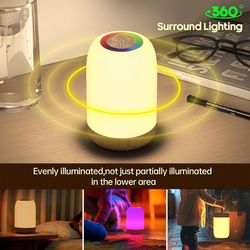 usb rechargeable night light, led touch lamp with dimmable rgb colour, wood grain table lamp with timing function