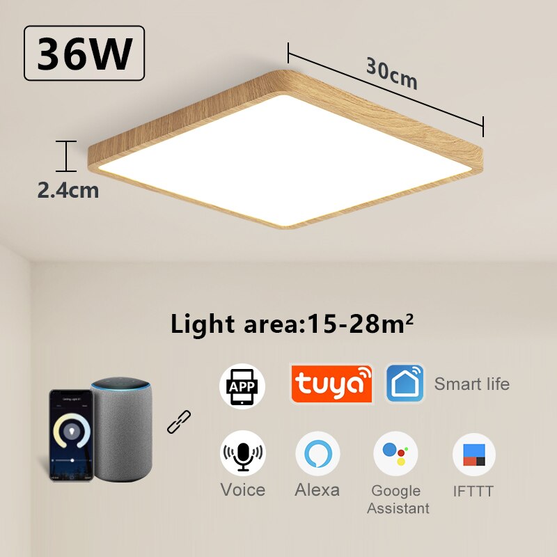 Smart Ceiling Lamp Wood Grain Square Design Alexa And Google Home Voice Control Modern LED Ceiling 6