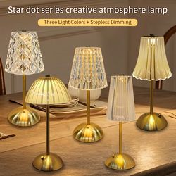 rechargeable crystal led table lamp, touch sensor, dimmable desktop night light for bedroom, bedside, hotel, bar decor