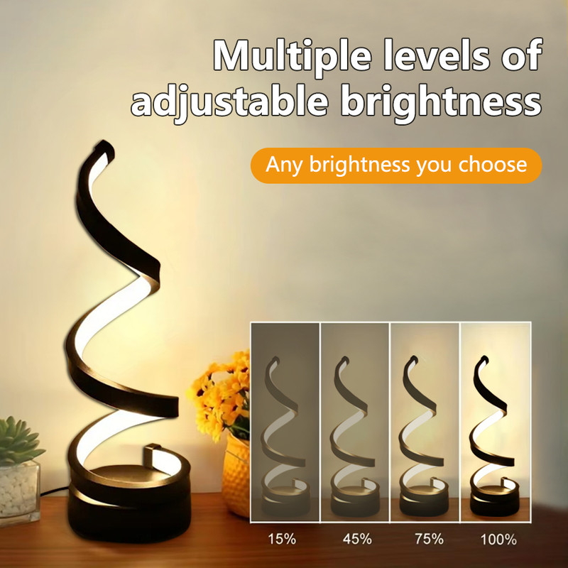 Modern Spiral Table Lamp, Dimmable LED Night Light for Bedside, Desk, Office, and Living Room Decor