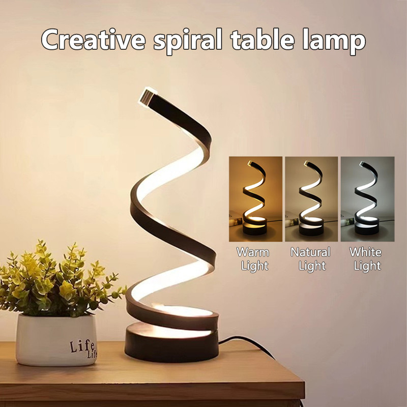 Modern Spiral Table Lamp, Dimmable LED Night Light for Bedside, Desk, Office, and Living Room Decor