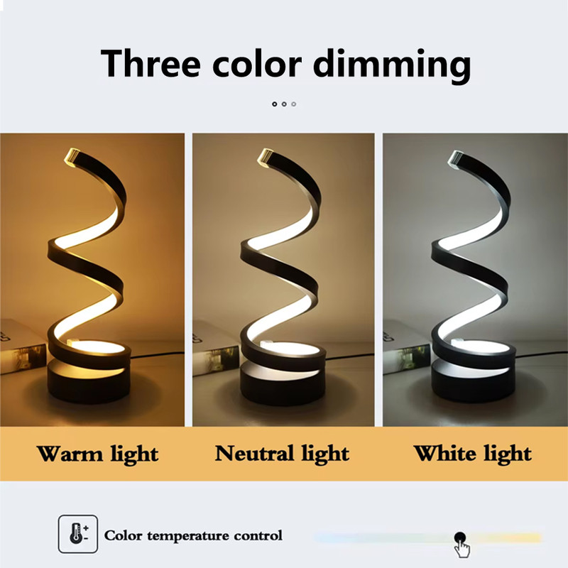 Modern Spiral Table Lamp, Dimmable LED Night Light for Bedside, Desk, Office, and Living Room Decor