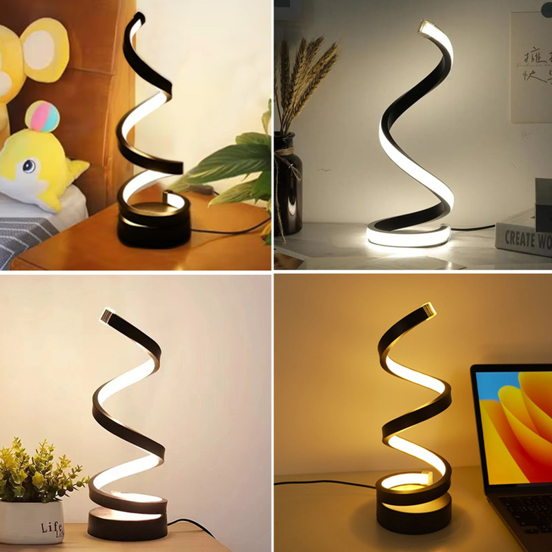 Modern Spiral Table Lamp, Dimmable LED Night Light for Bedside, Desk, Office, and Living Room Decor