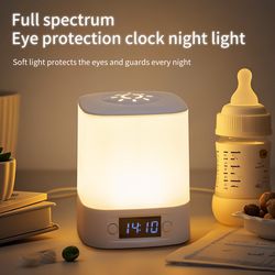 rechargeable led night lamp, with digital clock display, soft glow sleeping light, touch control bedside table lamp