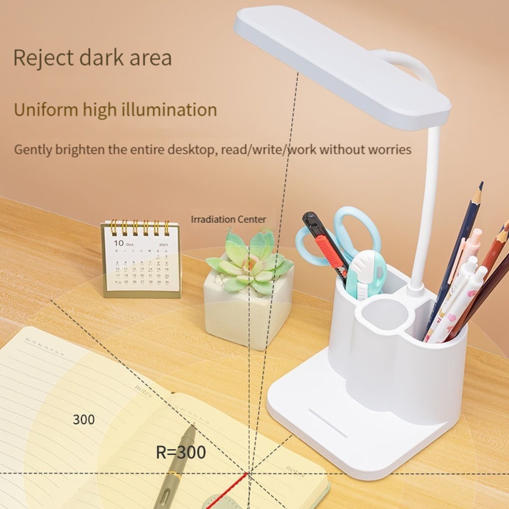 LED Multi Function Pen Holder Desk Lamp, with USB Connection for Phone Charging, Adjustable Brightness
