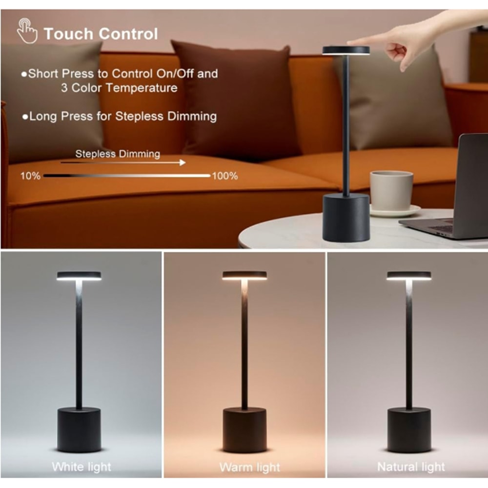 Rechargeable Desk Lamp, Portable, Cordless, Touch Control, Adjustable Bedside Lamp, Creative Ambient Light for Room