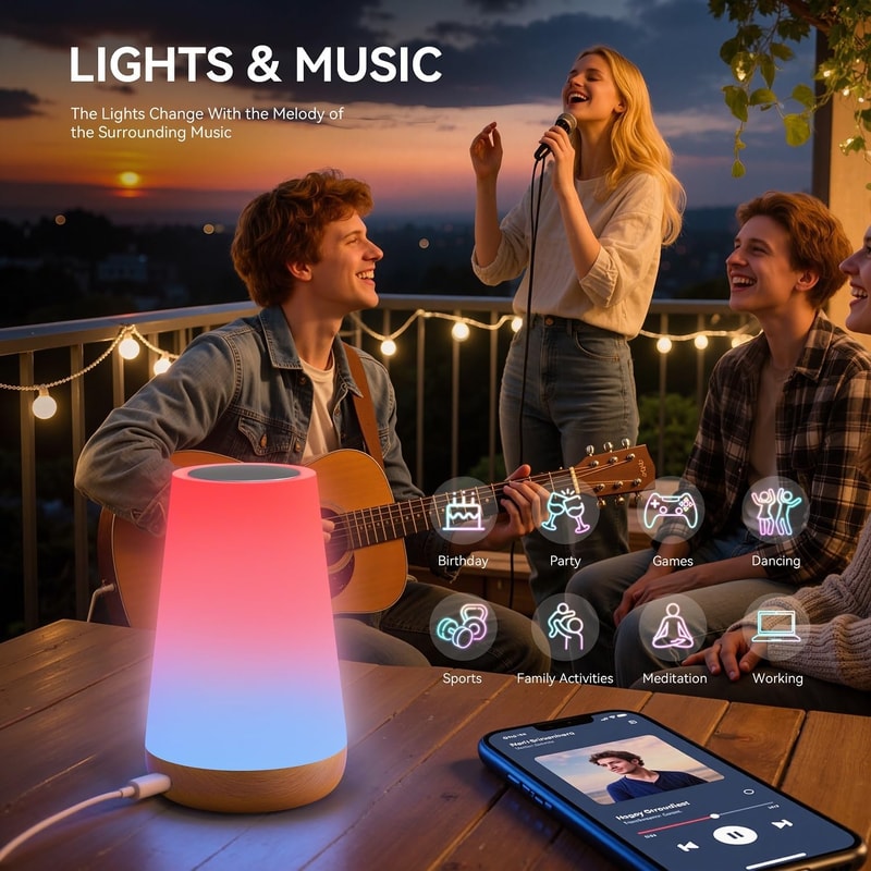 Smart APP WIFI Table Lamp, Ambient Bedside Lamp with Multiple Lighting Modes, Remotely Controlled Night Light