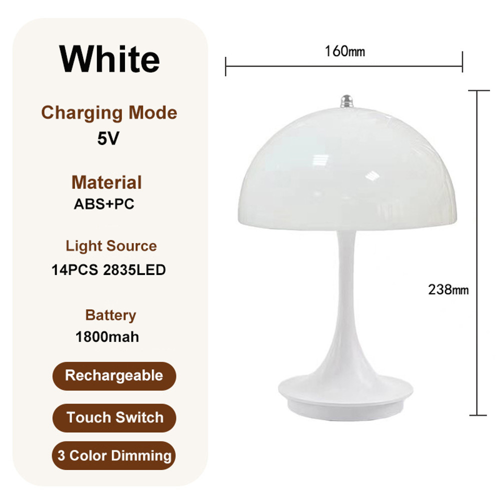 Portable Rechargeable Mushroom Table Lamp Simple Modern LED Night Light ABS Decoration 5