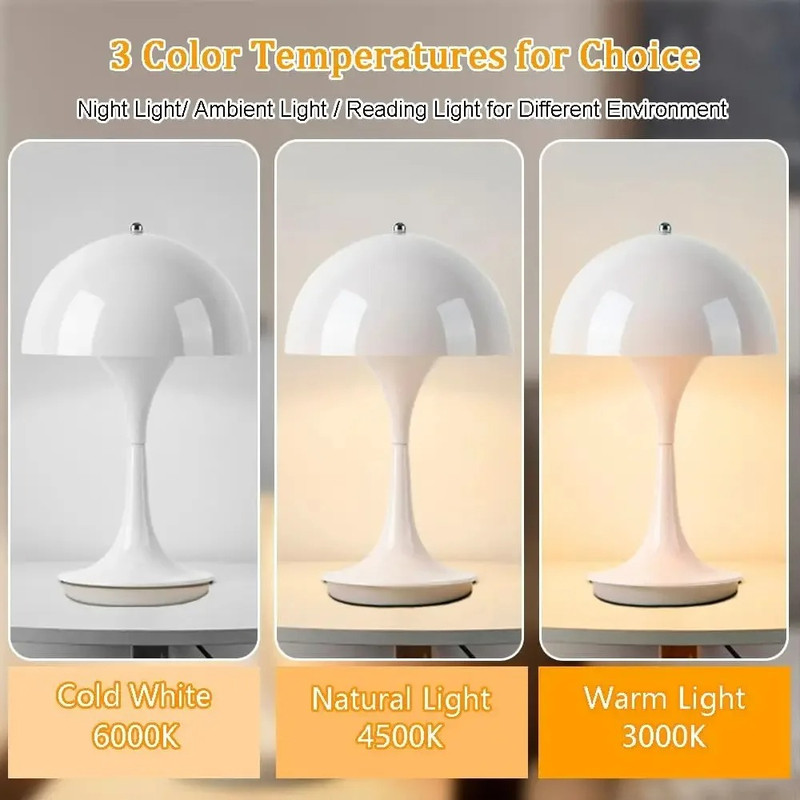 Portable Rechargeable Mushroom Table Lamp Simple Modern LED Night Light ABS Decoration 4