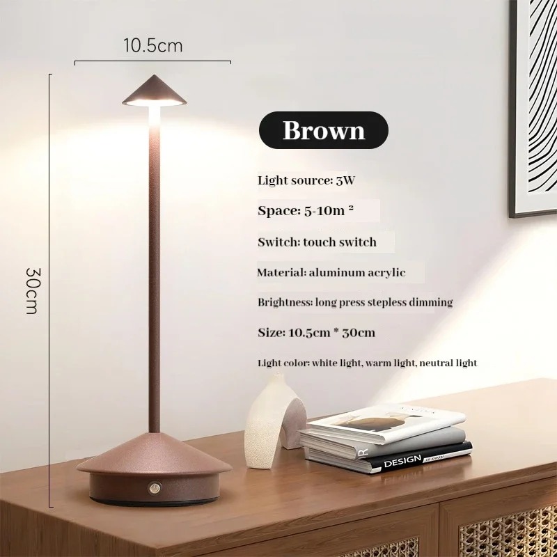 Rechargeable Table LED Lamp, Touch Sensor Night Light, Stepless Dimming for Bedroom, Desk, Hotel