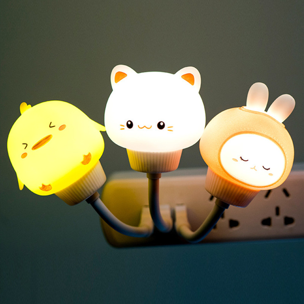 Cute Cartoon Night Lamp, LED Voice Control, Remote Control, Bear and Kitten Design, for Baby Kids Bedroom, Bedside Decor