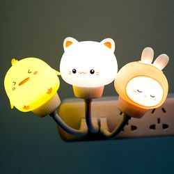 cute cartoon night lamp, led voice control, remote control, bear and kitten design, for baby kids bedroom, bedside decor