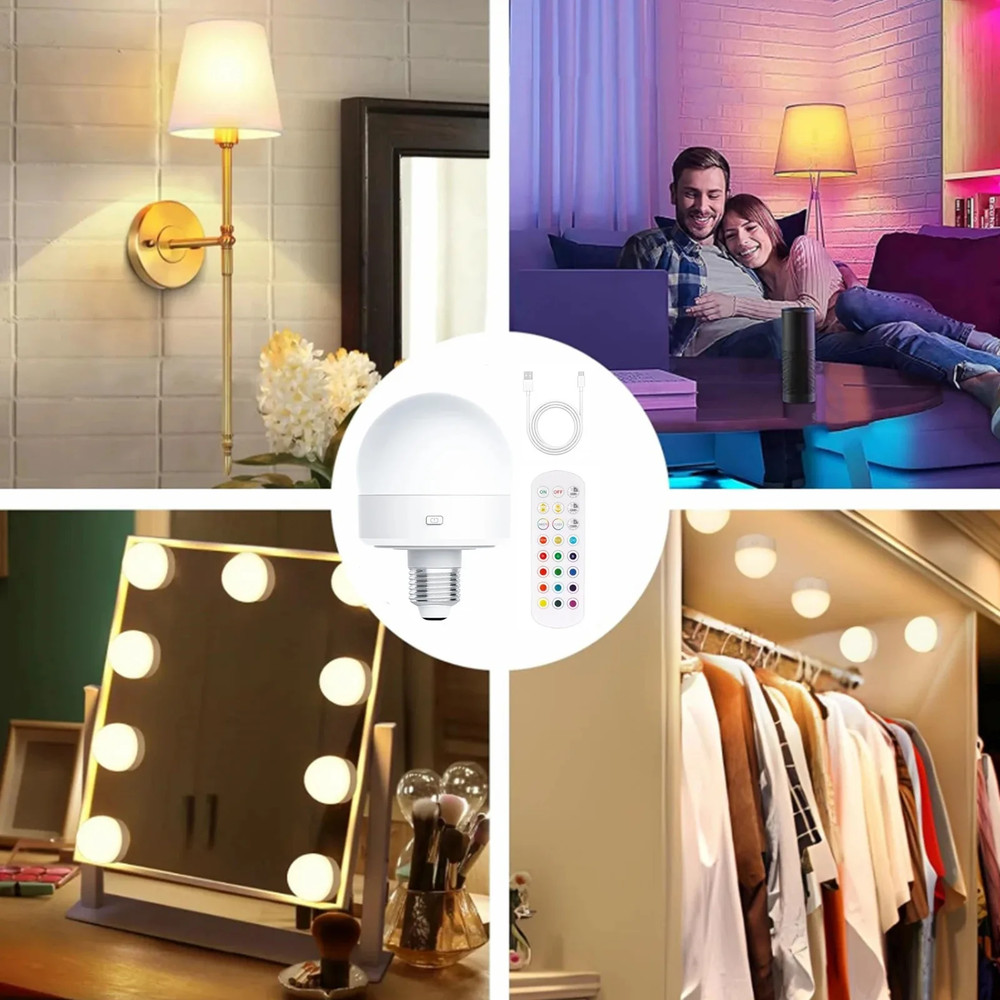 Rechargeable Light Bulbs, Battery Operated with Remote Control, Dimmable Lamp, Adjustable Color Temperatures