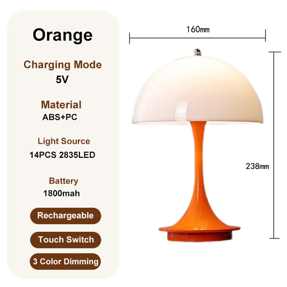 Modern Mushroom Table Lamp Rechargeable Portable Night Light With 3 Color Dimming ABS LED Decoratio 8