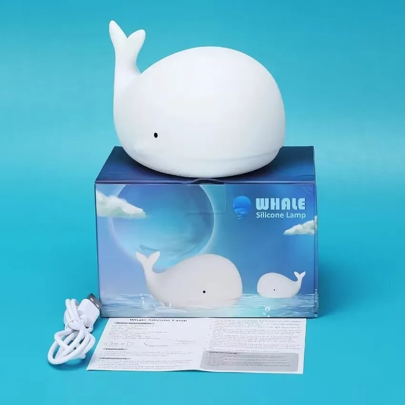 Cute Whale Night Light, USB Rechargeable Silicone Lamp, Kids Room Decor, Animal Table LED Light, Childrens Gift