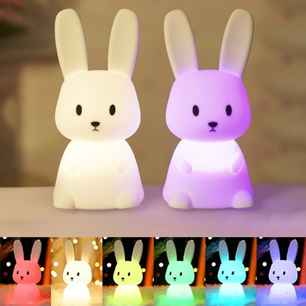 Cute Animal Night Light, Silicone Rabbit LED Lamp, Touch Sensor for Kids, Baby Bedroom Decor, Child Home Gift