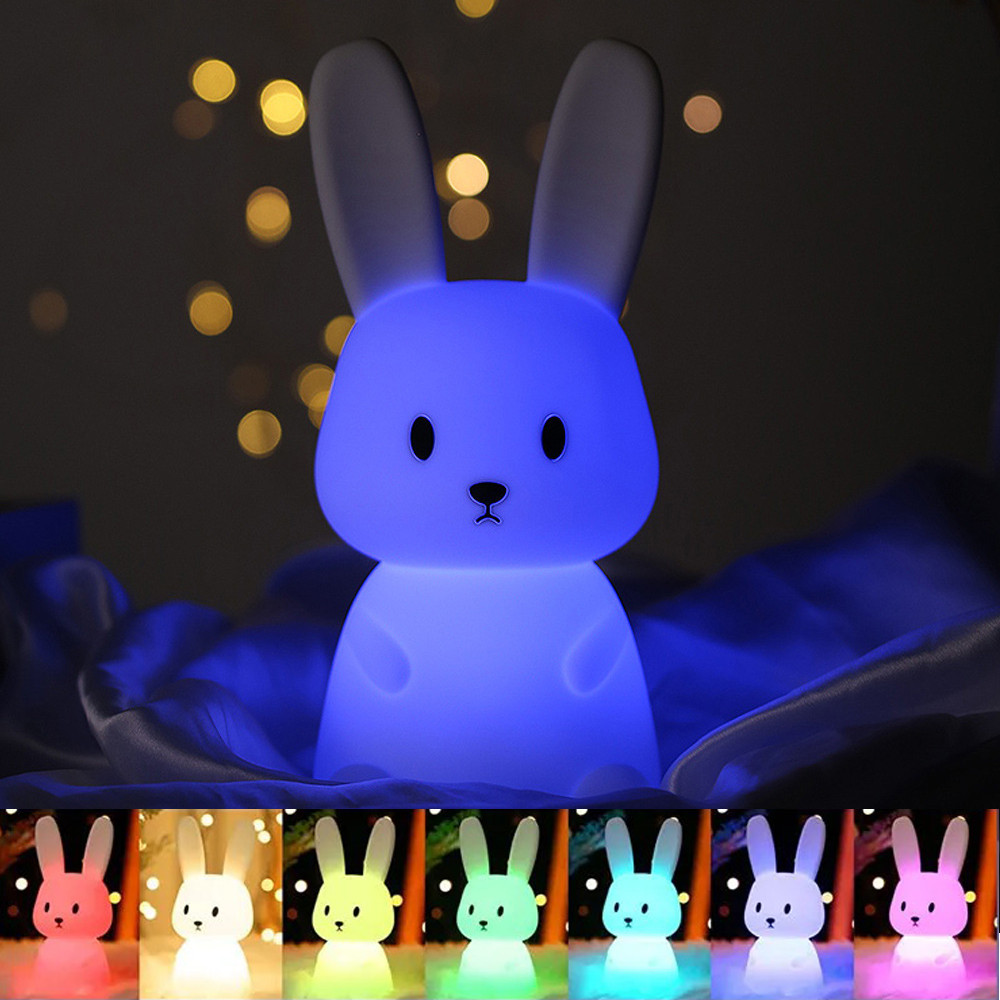 Cute Animal Night Light, Silicone Rabbit LED Lamp, Touch Sensor for Kids, Baby Bedroom Decor, Child Home Gift