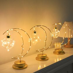 moon shape led night lamp, home decoration star, heart iron material indoor ornament, small led light for gift
