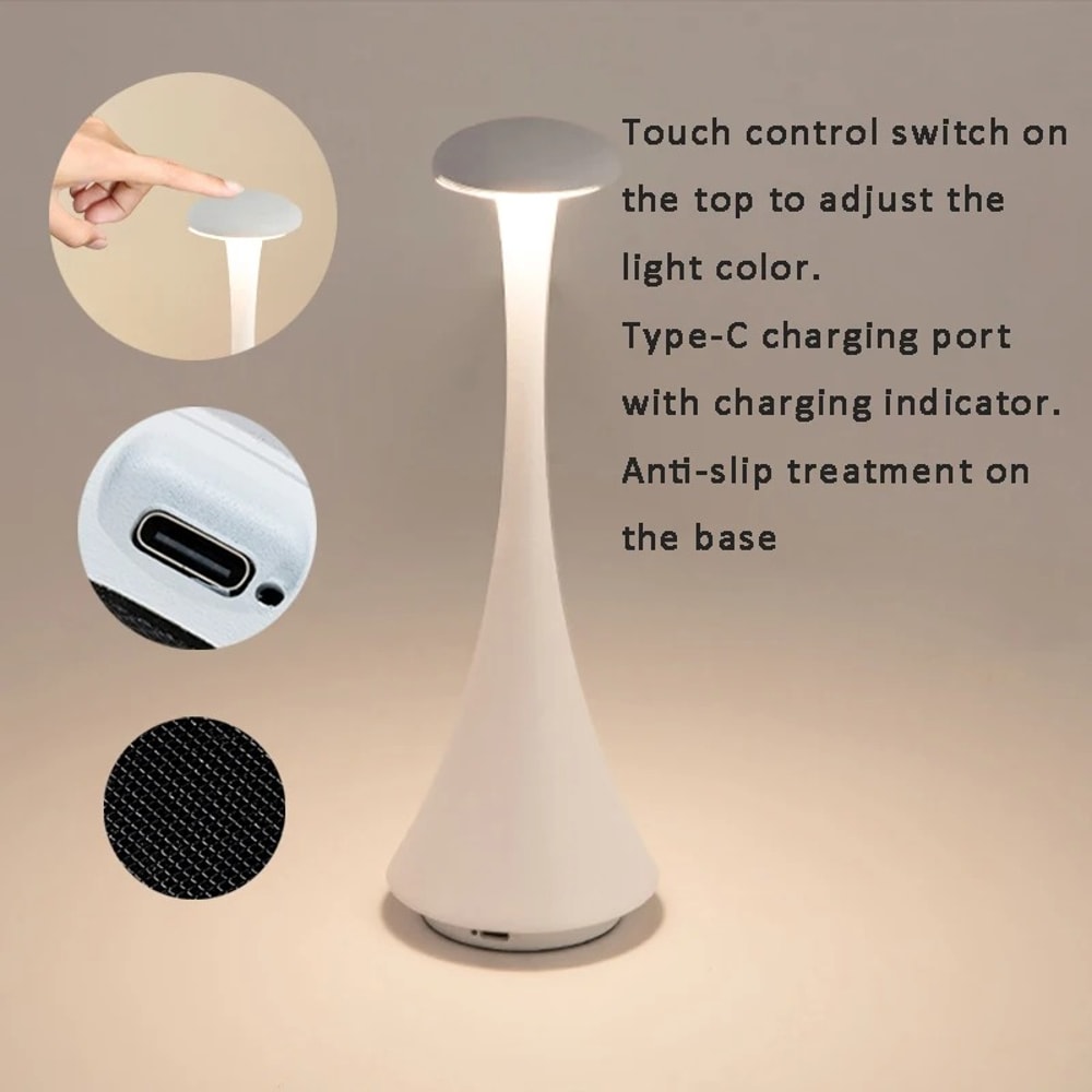 Rechargeable Mushroom Table Lamp, Wireless Touch Control, USB C Desk Lamp, Creative Atmosphere Light