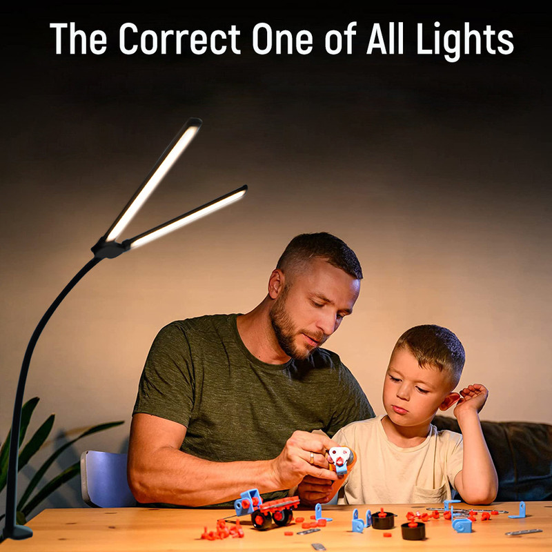 Flexible Adjustable Double Head LED Desk Lamp, Stepless Dimming, 3 Color Modes, Eye Caring Home Office Reading Light, PC
