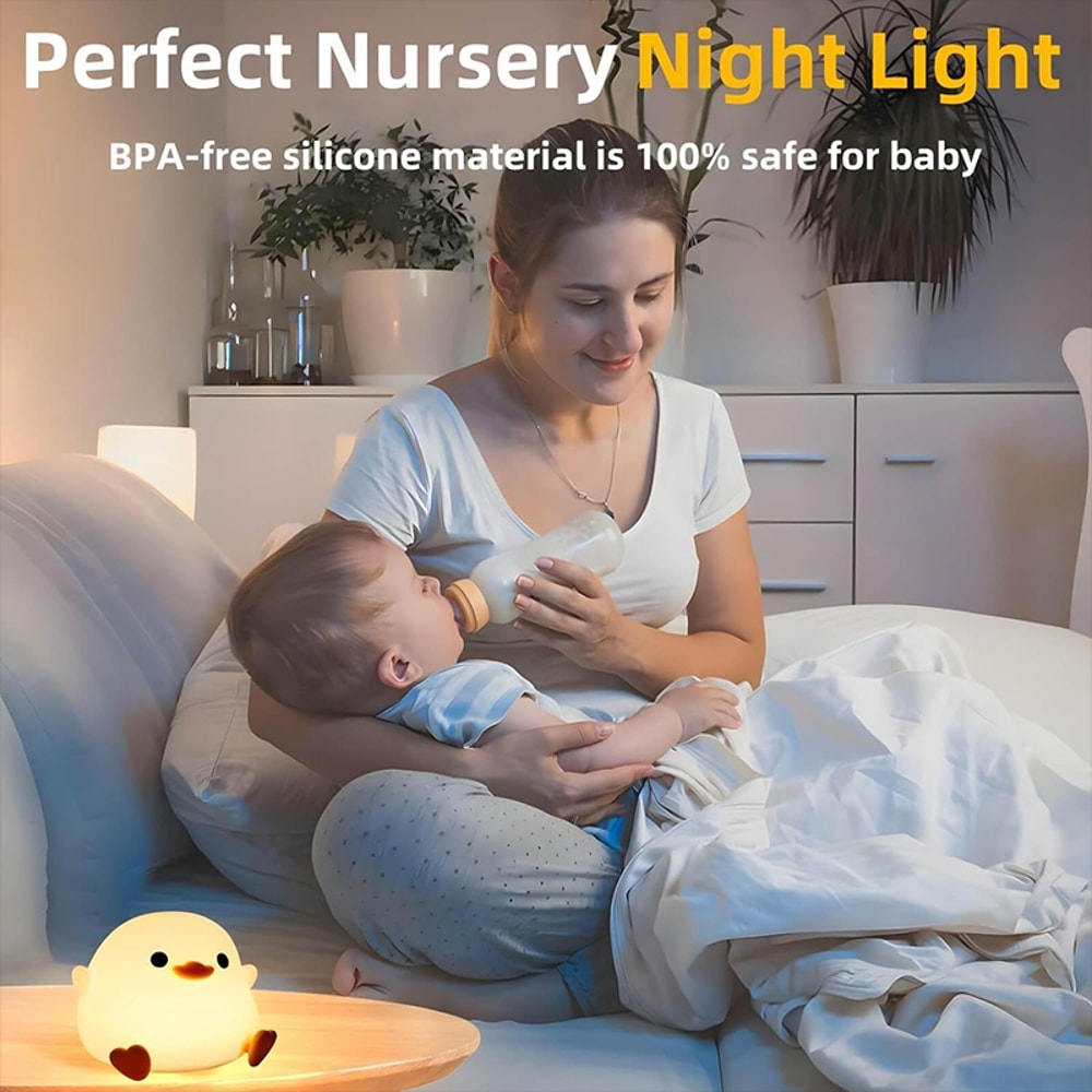 Cute Duck Lamp, Rechargeable Dimmable Nightlight, Silicone LED Bedside Lamp for Nursery