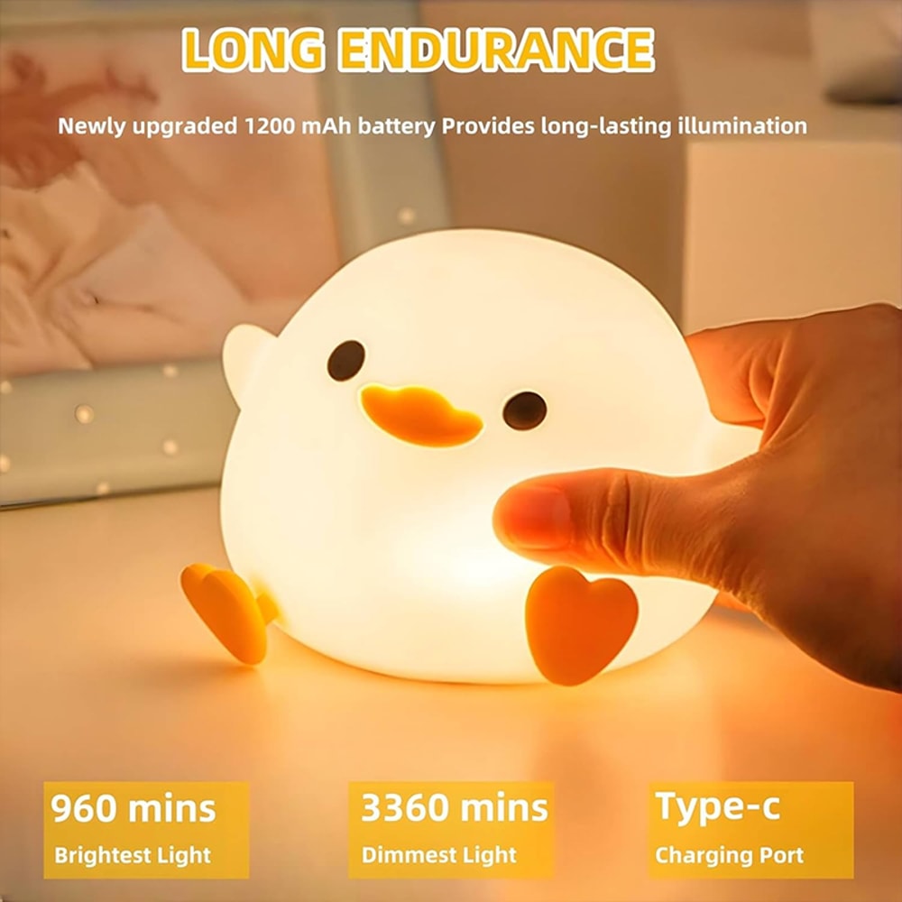Cute Duck Lamp, Rechargeable Dimmable Nightlight, Silicone LED Bedside Lamp for Nursery