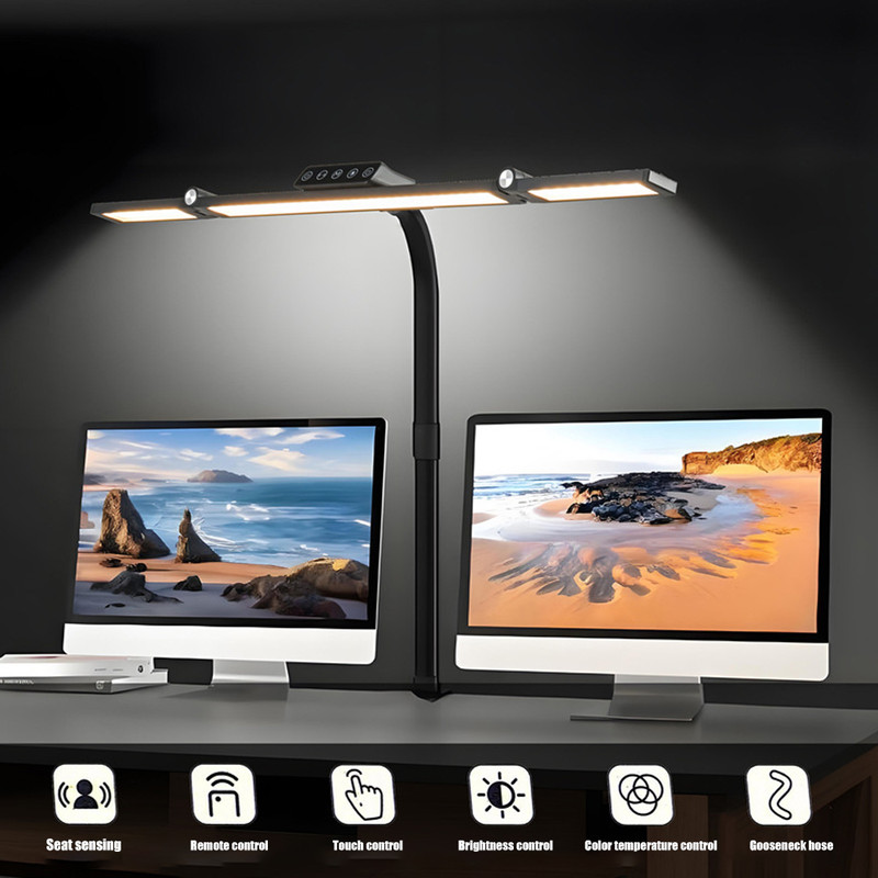 Ultra Bright LED Desk Lamp, with Clamp Mount, 3 Adjustable Heads, Automatic Dimming, Perfect Office Computer Desk Light