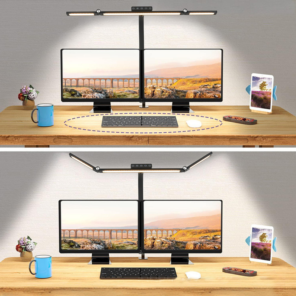Ultra Bright LED Desk Lamp, with Clamp Mount, 3 Adjustable Heads, Automatic Dimming, Perfect Office Computer Desk Light