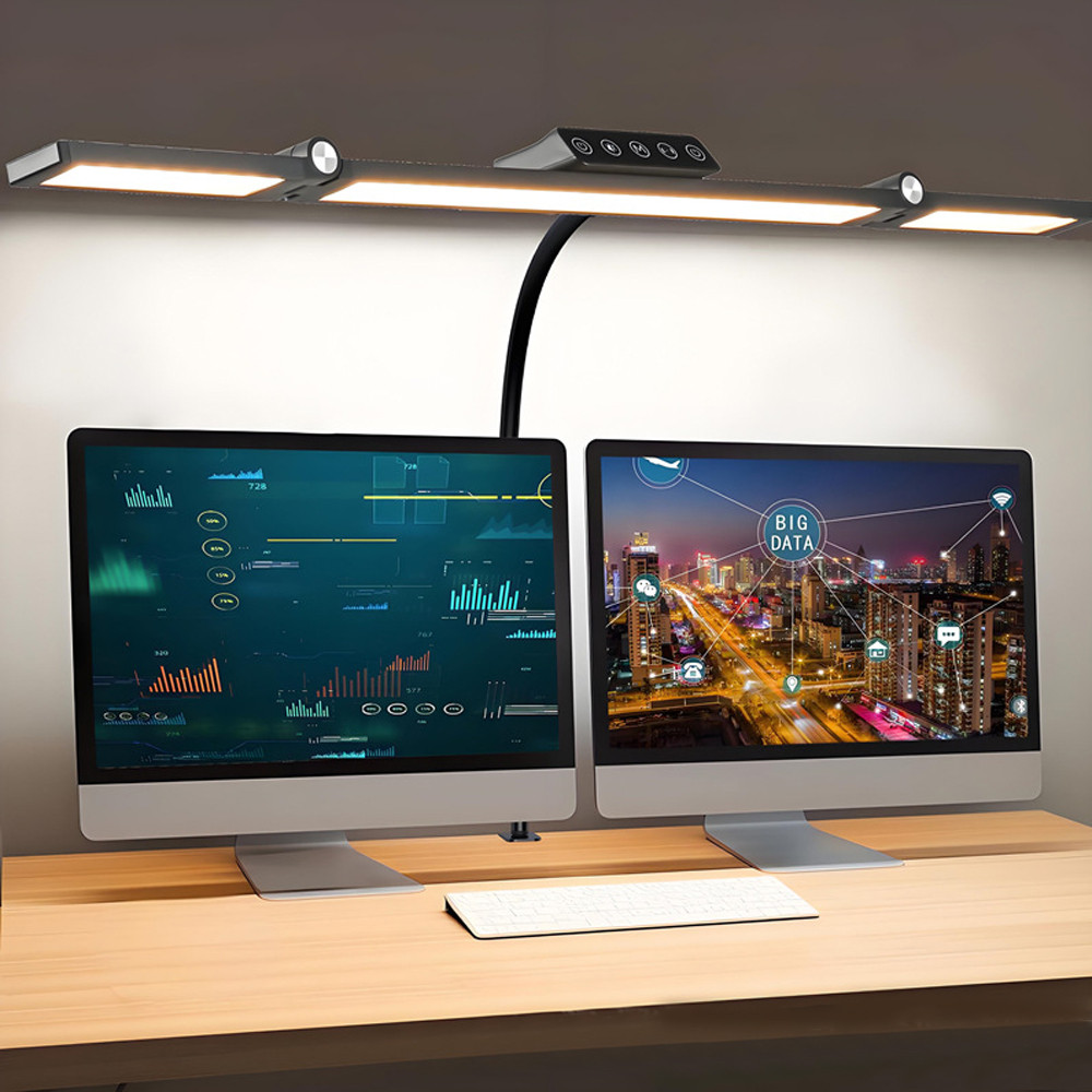 Ultra Bright LED Desk Lamp, with Clamp Mount, 3 Adjustable Heads, Automatic Dimming, Perfect Office Computer Desk Light