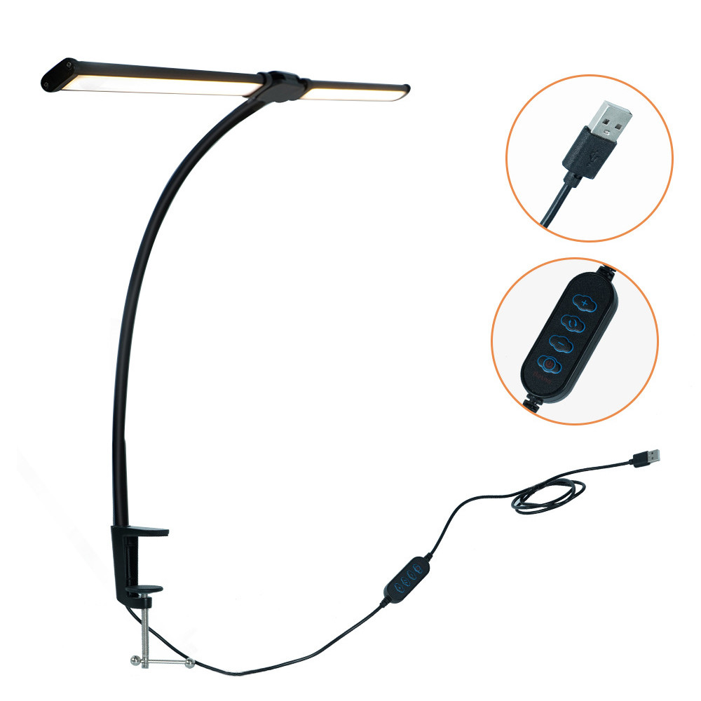 Ultra Bright LED Desk Lamp, with Clamp Mount, 3 Adjustable Heads, Automatic Dimming, Perfect Office Computer Desk Light
