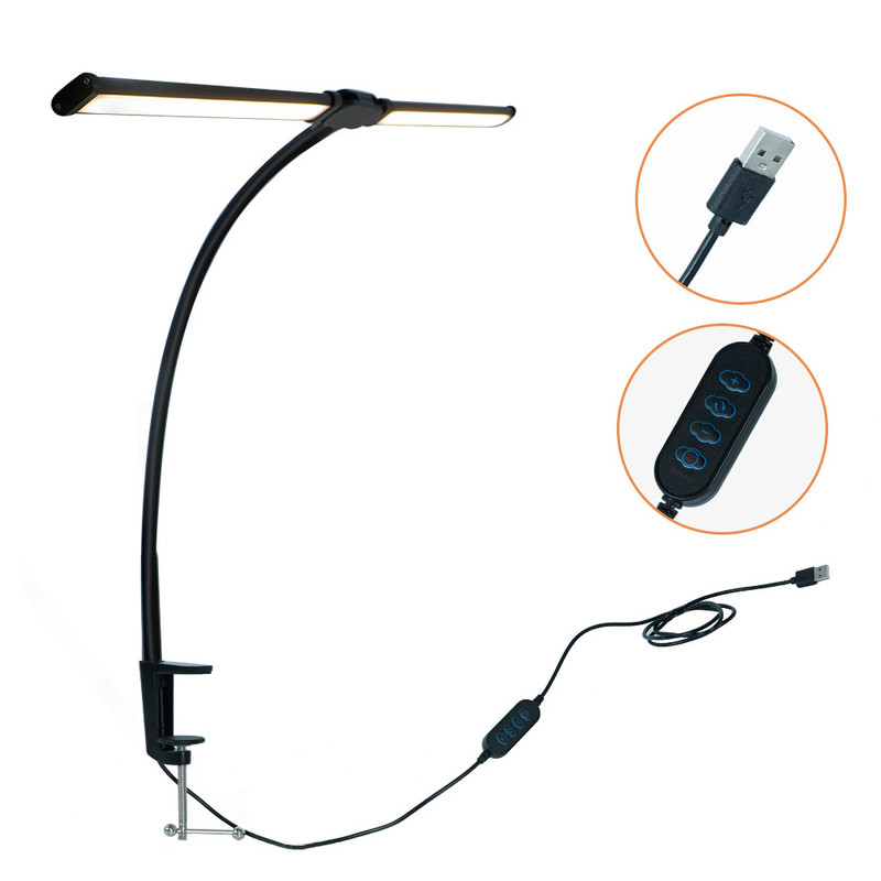 Ultra Bright LED Desk Lamp, with Clamp Mount, 3 Adjustable Heads, Automatic Dimming, Perfect Office Computer Desk Light