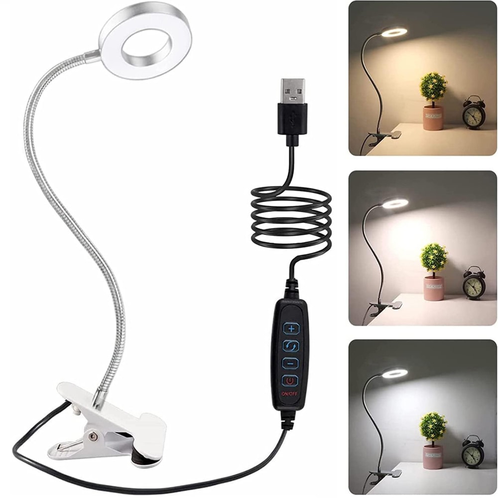 Dimmable LED Reading Light, 360 Flexible Gooseneck, Clip On Desk Lamp, Eye Protection Bedside Table Light