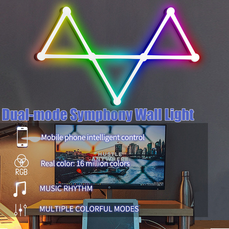 Smart WiFi LED Wall Lamp, DIY Free Splicing Kit, Music Rhythm TV Backlight, Atmosphere Night Light for Bedroom