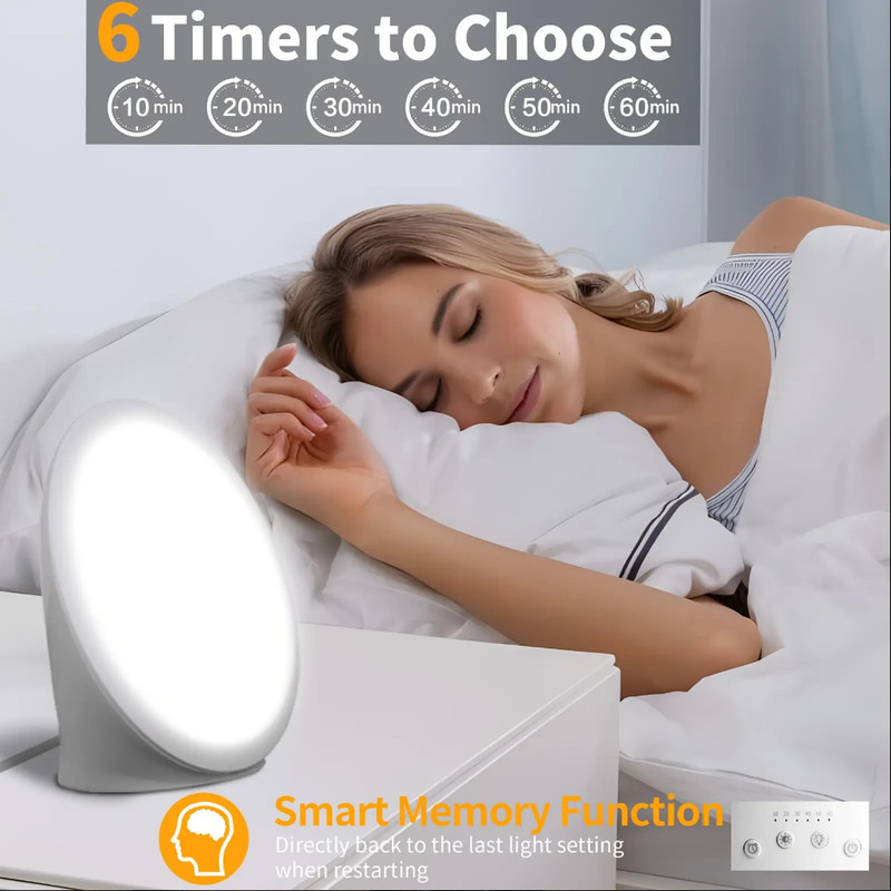 Portable Daylight Lamp, Lux Lamp with 6 Timer Settings, Adjustable Brightness, and Memory Function