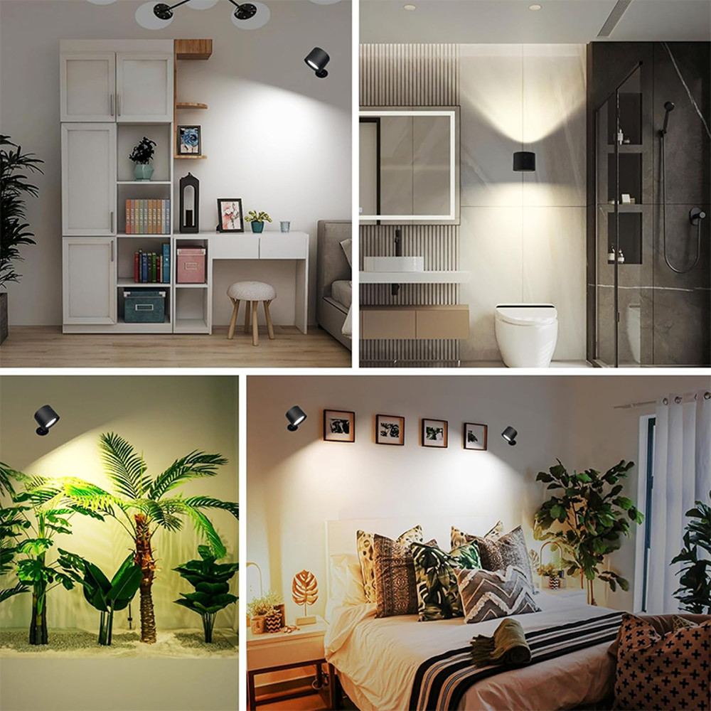 USB Rechargeable Wall Lamp, Wireless, Portable, with Touch and Remote Control, 360 Rotatable Double Head for Bedroom