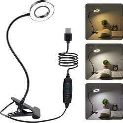 usb book light, led desk clip lamp, 360 flexible gooseneck, brightness adjustable reading table light