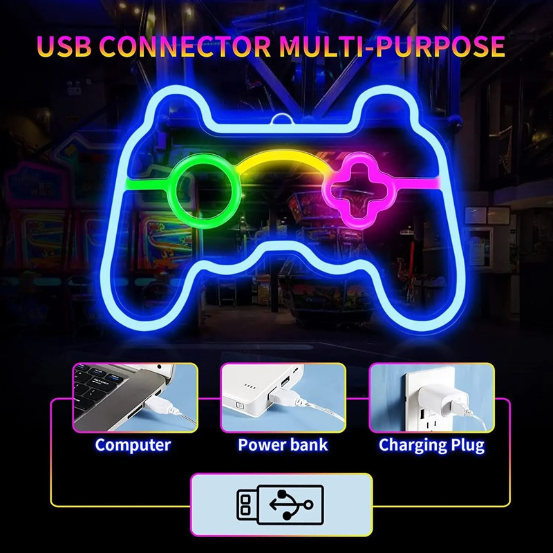 USB Powered Game Controller Neon Light, Gaming Room Decor, Childrens Room Art, LED Neon Sign