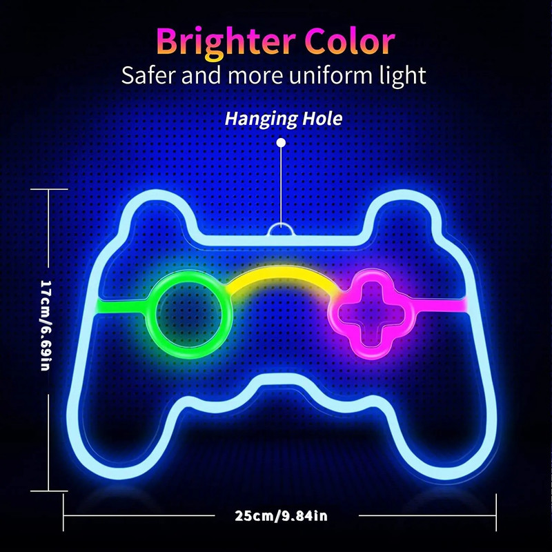 USB Powered Game Controller Neon Light, Gaming Room Decor, Childrens Room Art, LED Neon Sign