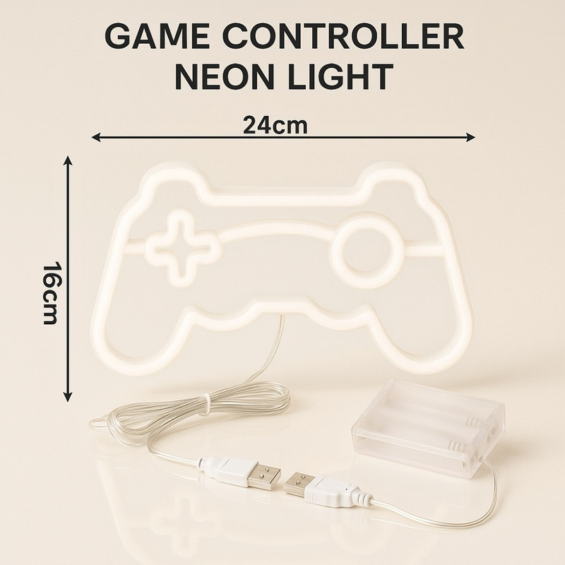 USB Powered Game Controller Neon Light, Gaming Room Decor, Childrens Room Art, LED Neon Sign