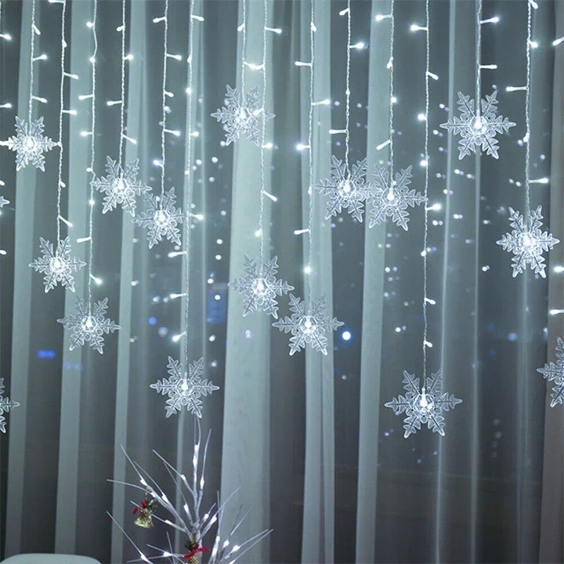 Christmas Snowflakes String Lights, Flashing Fairy Curtain, Outdoor Holiday Party Garland, New Year Decoration