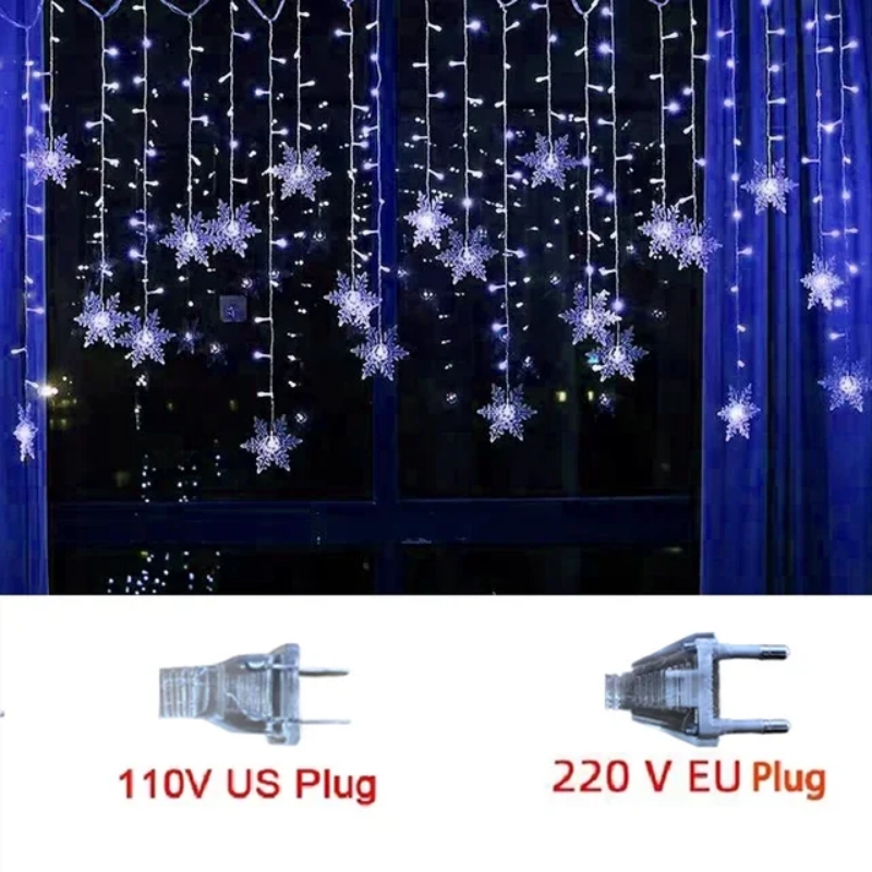 Christmas Snowflakes String Lights, Flashing Fairy Curtain, Outdoor Holiday Party Garland, New Year Decoration